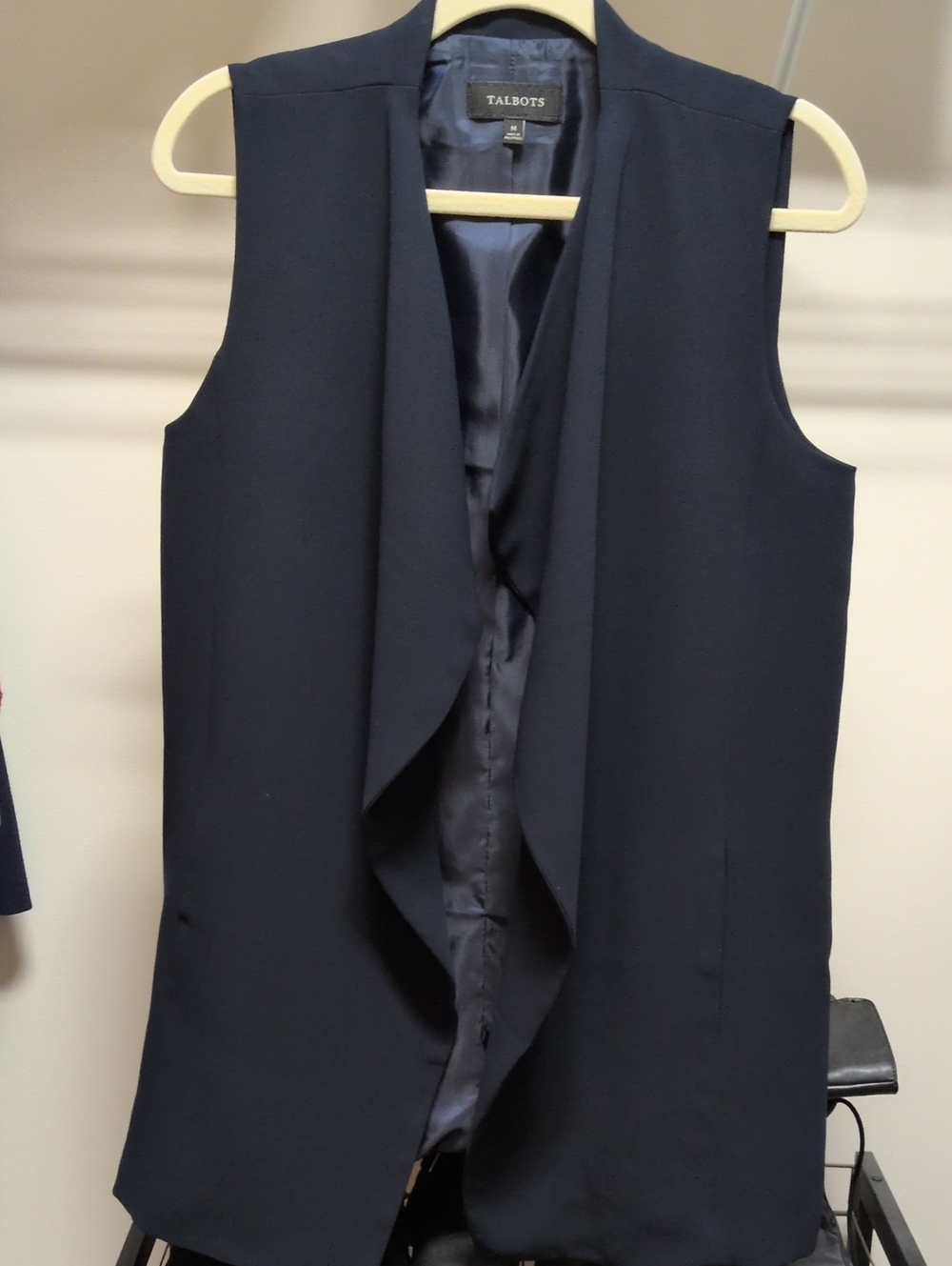 Talbots Navy Draped Open-Front Vest-Size Medium, Fully Lined